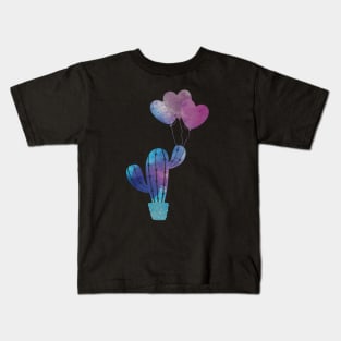 Cactus are my valentine. Cactus with heart ballons, watercolor background Kids T-Shirt